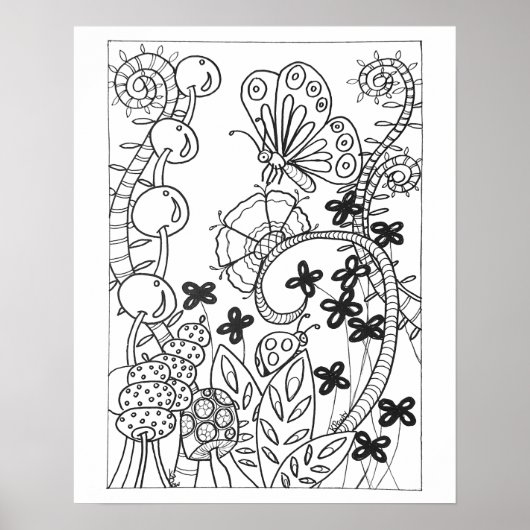 16 x 20"蝶とファンタジー花の着色 ポスター (正面)