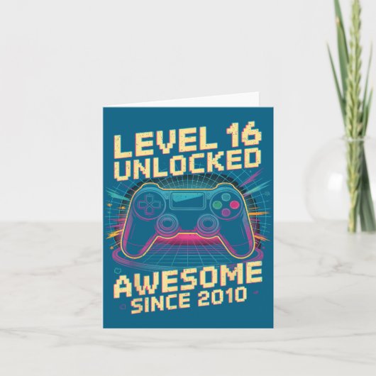 16 Year Old Boy Level 16 Gamer 2010 16th Birthday  カード (正面)