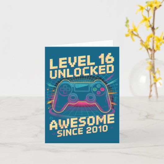 16 Year Old Boy Level 16 Gamer 2010 16th Birthday  カード (黄色い花)