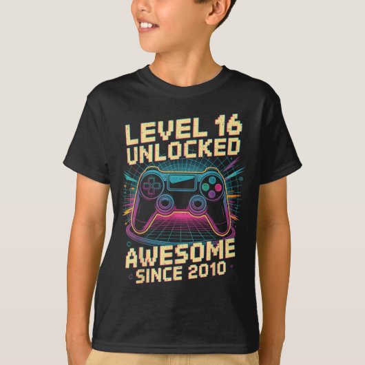 16 Year Old Boy Level 16 Gamer 2010 16th Birthday  Tシャツ (正面)