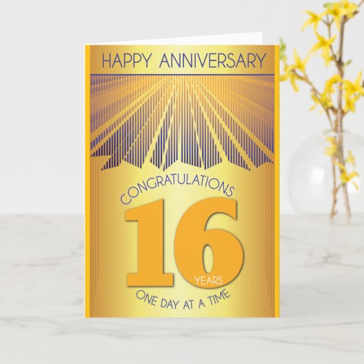 16 Year Sober Anniversary | Golden Ray 12 Step  カード (黄色い花)