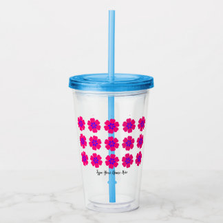 16oz Acrylic Tumbler with Straw and Floral Pattern アクリルタンブラー