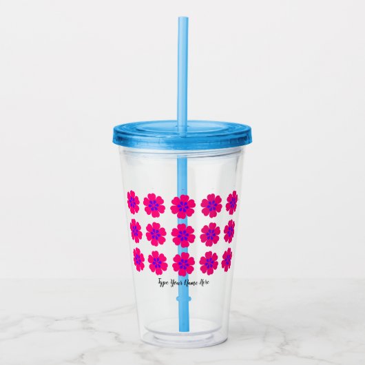 16oz Acrylic Tumbler with Straw and Floral Pattern アクリルタンブラー (正面)