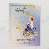 *~* 16SWEET SIXTEENグラデーションブルーマーメイド誕生日 招待状 (正面/裏面)