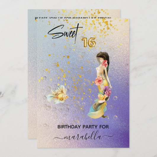 *~* 16SWEET SIXTEENグラデーションマーメイド誕生日 招待状 (正面/裏面)
