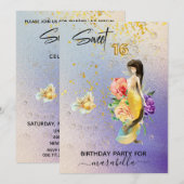 *~* 16SWEET SIXTEENフローラマーメイド誕生日 招待状 (正面/裏面)