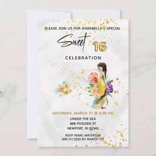 *~* 16SWEET SIXTEEN金ゴールドフローラマーメイド誕生日 招待状 (裏面)