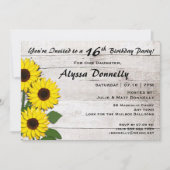 16thまたは任意の誕生日パーティヒマワリ招待状 招待状 (正面)