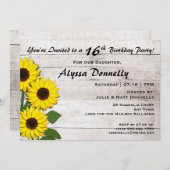 16thまたは任意の誕生日パーティヒマワリ招待状 招待状 (正面/裏面)