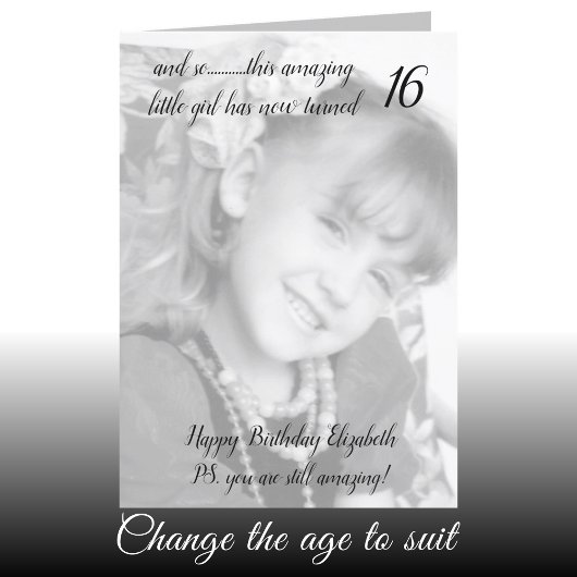 16thまだ驚くべき灰色と黒の誕生日の写真 カード