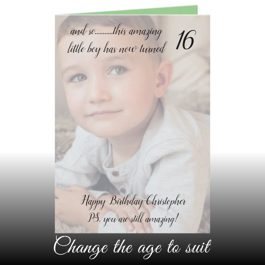 16thまだ驚くべき緑と黒の誕生日の写真 カード