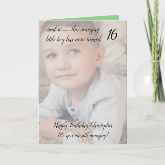 16thまだ驚くべき緑と黒の誕生日の写真 カード (正面)