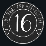 16thバースデークールタパーティー白黒 ラウンドシール<br><div class="desc">この可愛いステッカーを手に入れて、お客様のパーティーの好意を飾お気に入りのりなさい。誕生日スタイリッシュパ祝ーティーの番号。注：グリッターイメージは印刷写真</div>