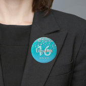 16thバースデーダイヤモンドグリッターティール（緑がかった色）ブルーグリーン 缶バッジ