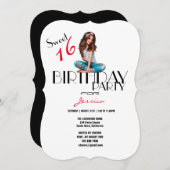 16thバースデーパーティーかわいい女の子の10代の若者シルエット 招待状 (正面/裏面)