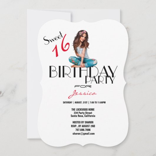 16thバースデーパーティーかわいい女の子の10代の若者シルエット 招待状 (正面)