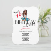 16thバースデーパーティーかわいい女の子の10代の若者シルエット 招待状 (スタンド正面)