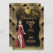 16thバースデーパーティーアールデコギャツビーガール 招待状 (正面/裏面)