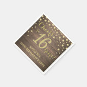 16thバースデーパーティーウッド素朴と金ゴールドダイヤモンド スタンダードカクテルナプキン (角)