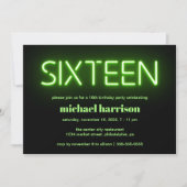 16thバースデーパーティードグリーンネオンライト 招待状 (正面)
