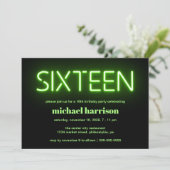 16thバースデーパーティードグリーンネオンライト 招待状 (スタンド正面)