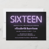 16thバースデーパーティーパープルネオンライト招待状 招待状 (正面)