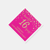 16thバースデーパーティーホットピンクと金ゴールドダイヤモンド スタンダードカクテルナプキン (角)