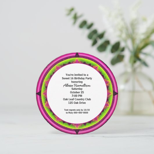 16thバースデーパーティールネオン万華鏡のように千変万化するパターン 招待状 (スタンド正面)