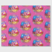 16thバースデーパーティー金ゴールドピンクグリッターディスコボール ラッピングペーパー (フラット)