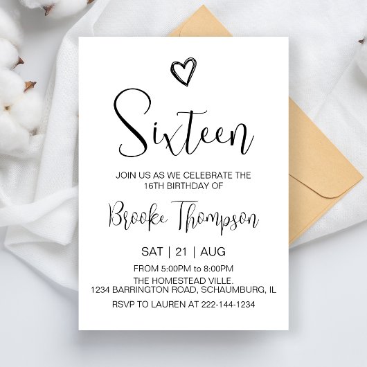 16thバースデーパーティー16歳誕生日ガールボーイ 招待状