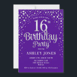 16thバースデーパーティー – パープル&シルバー 招待状<br><div class="desc">16th Birthday Party Invitation（誕生日パーティーの招待状）紫エレガントと王室のグリッター銀ののフェイクデザイン。スクリプトスタイリッシュのフォントと紙吹雪の機能。メッセージもしメッセージはカスタム年齢。</div>