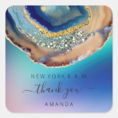 16thブライダルの石結婚青の海軍に感謝 スクエアシール (正面)