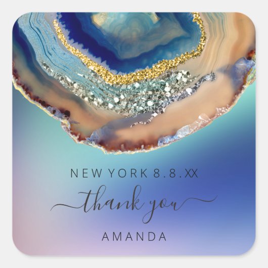 16thブライダルの石結婚青の海軍に感謝 スクエアシール (正面)