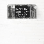 16thモダンシルバーグリッター&フォト誕生日 横断幕 (インサイチュ)