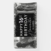 16thモダンシルバーグリッター&フォト誕生日 横断幕 (縦)