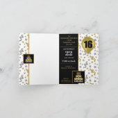 16th男の子または女の子の黒と金ゴールドのバースデーパーティー 招待状 (内部)