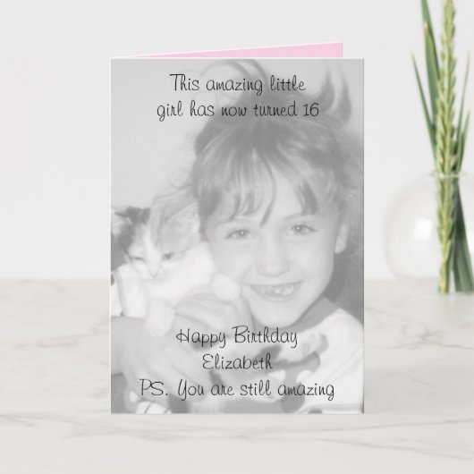 16th素晴らしい名前ピンクの誕生日の写真 カード (正面)