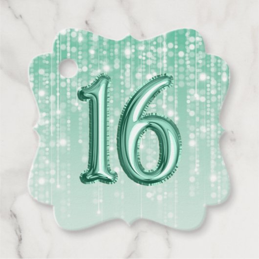 16th誕生日グリーンフォイルバルーントゥインクルライト フェイバータグ (正面)