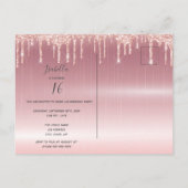 16th誕生日バラ金ゴールドグリッタードリップ招待状 ポストカード (裏面)