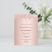 16th誕生日バラ金ゴールドグリッタードリップ招待状 ポストカード (スタンド正面)