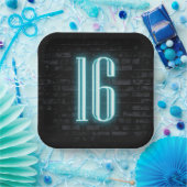 16th誕生日パーティネオンサインオンブリック ペーパープレート (パーティー)