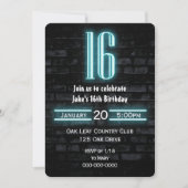 16th誕生日パーティネオンサインオンブリック 招待状 (正面)
