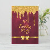 16th誕生日パーティブルゴーニュ金ゴールドボウグリッタードリップ 招待状 (スタンド正面)
