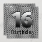 16th誕生日パーティーの招待状 – METAL 招待状 (正面/裏面)