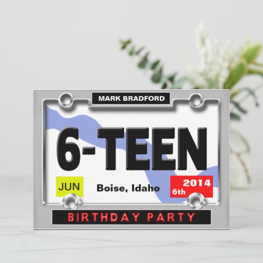 16th誕生日パーティーの招待 – ライセンスプレート 招待状 (スタンド正面)