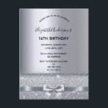 16th誕生日パーティーシルバースパークル招待 ポストカード<br><div class="desc">女のモダン子のスタイリッシュ甘い16th誕生日パーティーのための魅力的で魅力的な招待。 銀のフェイク弓、リボンと輝きエレガントとフェイク銀色の金属的な背景。名前は黒い手書文字のモダンスタイルスクリプトで。 テンプレートのパーティー詳細。

ヒントもし：ハガキのように見せたくなクリック、後ろカスタマイズに行き、仕切りとポストスタンプを削除する。</div>