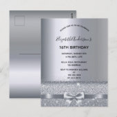 16th誕生日パーティーシルバースパークル招待 ポストカード (正面/裏面)
