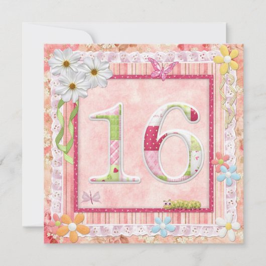 16th誕生日パーティースクラップブック作りスタイル 招待状 (正面)
