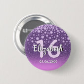 16th誕生日パーティーダイヤモンドグリッターパープルピンク 缶バッジ (正面&裏面)