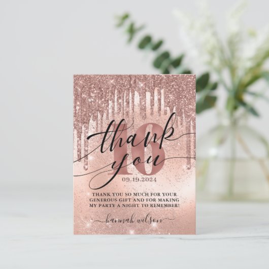 16th誕生日パーティーバラ金ゴールドありがとうはがき ポストカード (スタンド正面)